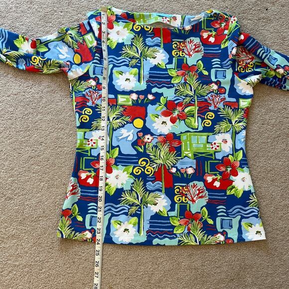 J. McLaughlin Catalina Cloth Tropical Beach 3/4 Sleeve Top Size Medium Stretch - Picture 7 of 7